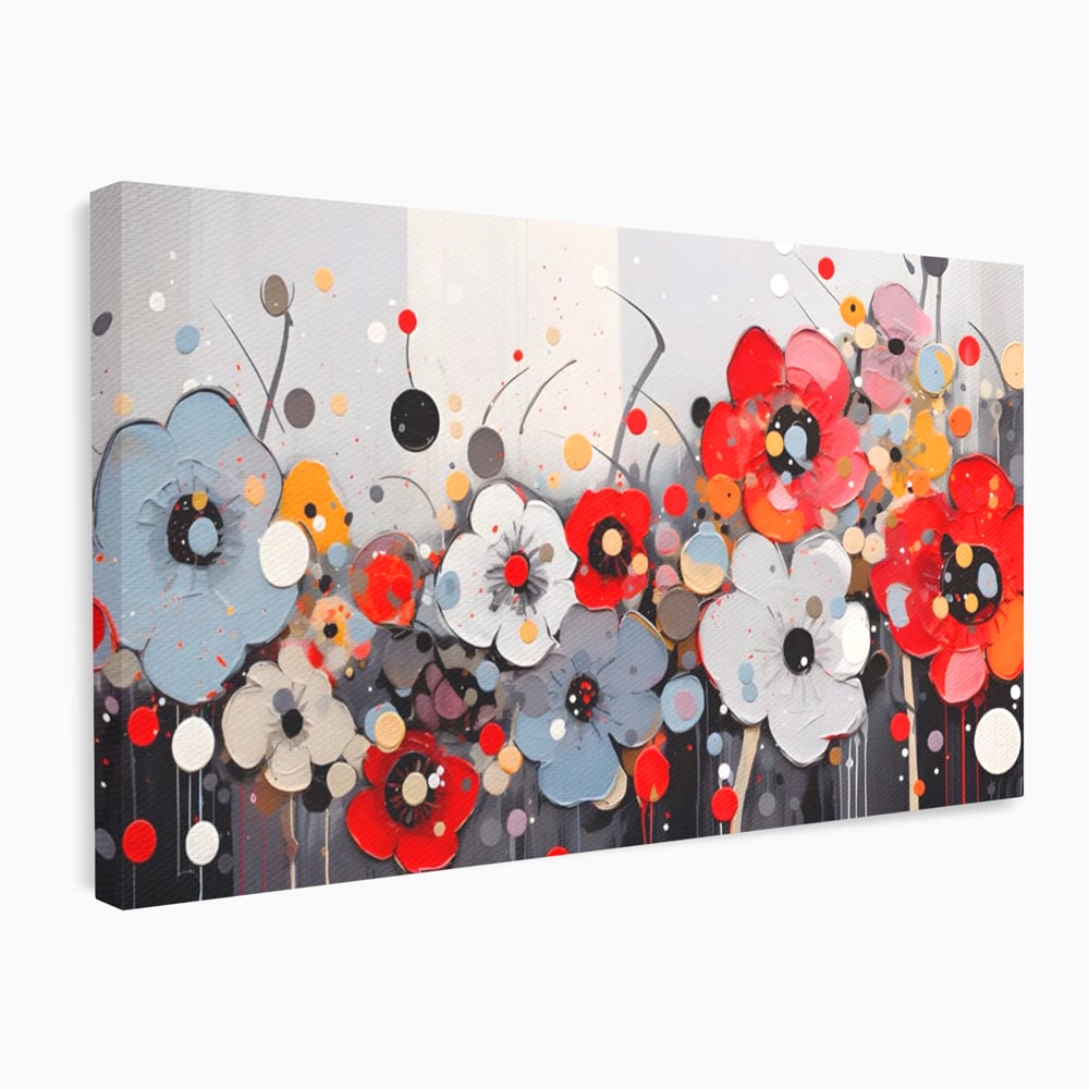 Tablou canvas cu pictura canvas cu flori colorate in relief, fara rama, pe sasiu de lemn